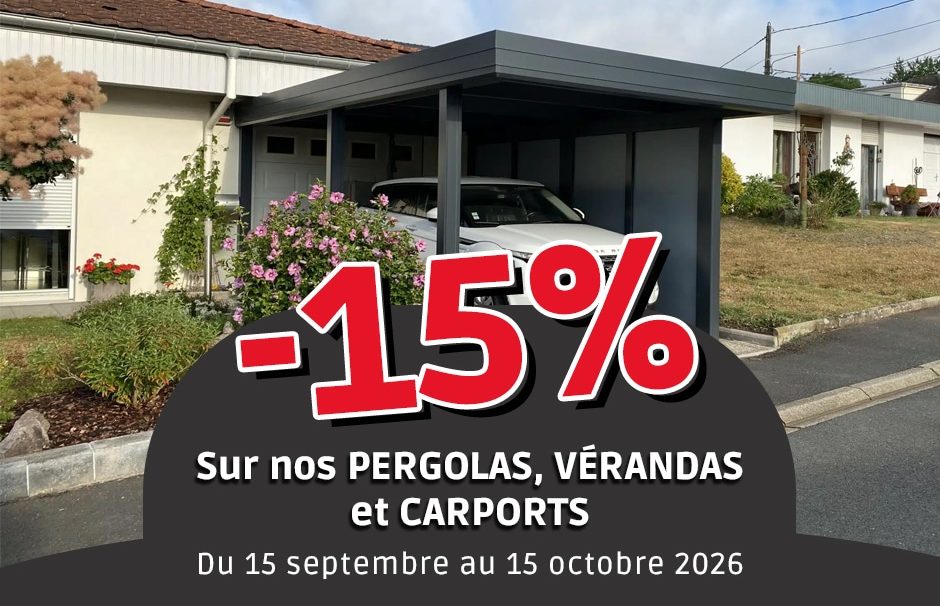 -15% sur les vérandas, pergolas et carports du 15 septembre au 15 octobre 2026 chez Atelier Klein